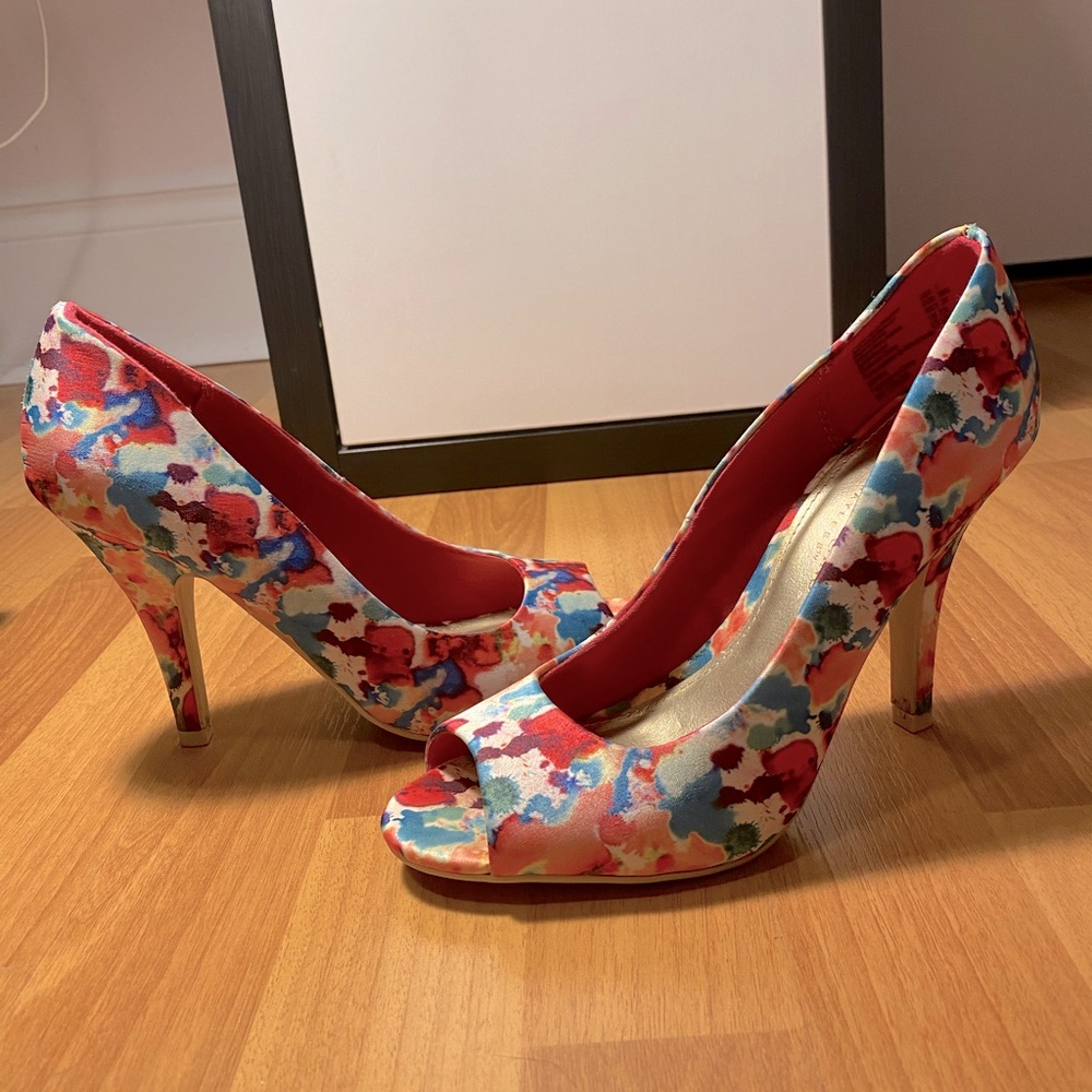 Colorful peep toe stiletto heels
